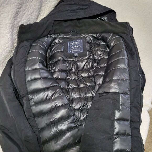 AMERICAN EAGLE OUTFITTERS Men's Nylon Black Parka Size Medium - Picture 2 of 5